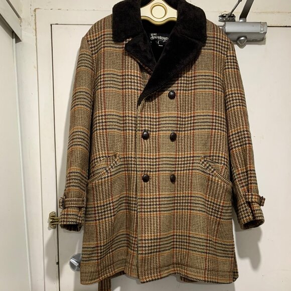 THE DOWNTOWNER VINTAGE FAUX FUR WOOL BLEND PLAID COATS SIZE 42/L - Picture 2 of 13